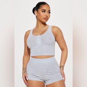 Fashion Nova Where I Should Be Lounge Matching Top & Short Set Blue Large Womens